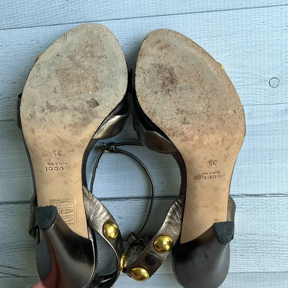 Gucci Metallic Leather Studded High Heel Sandals Size 5 - Picture 9 of 9